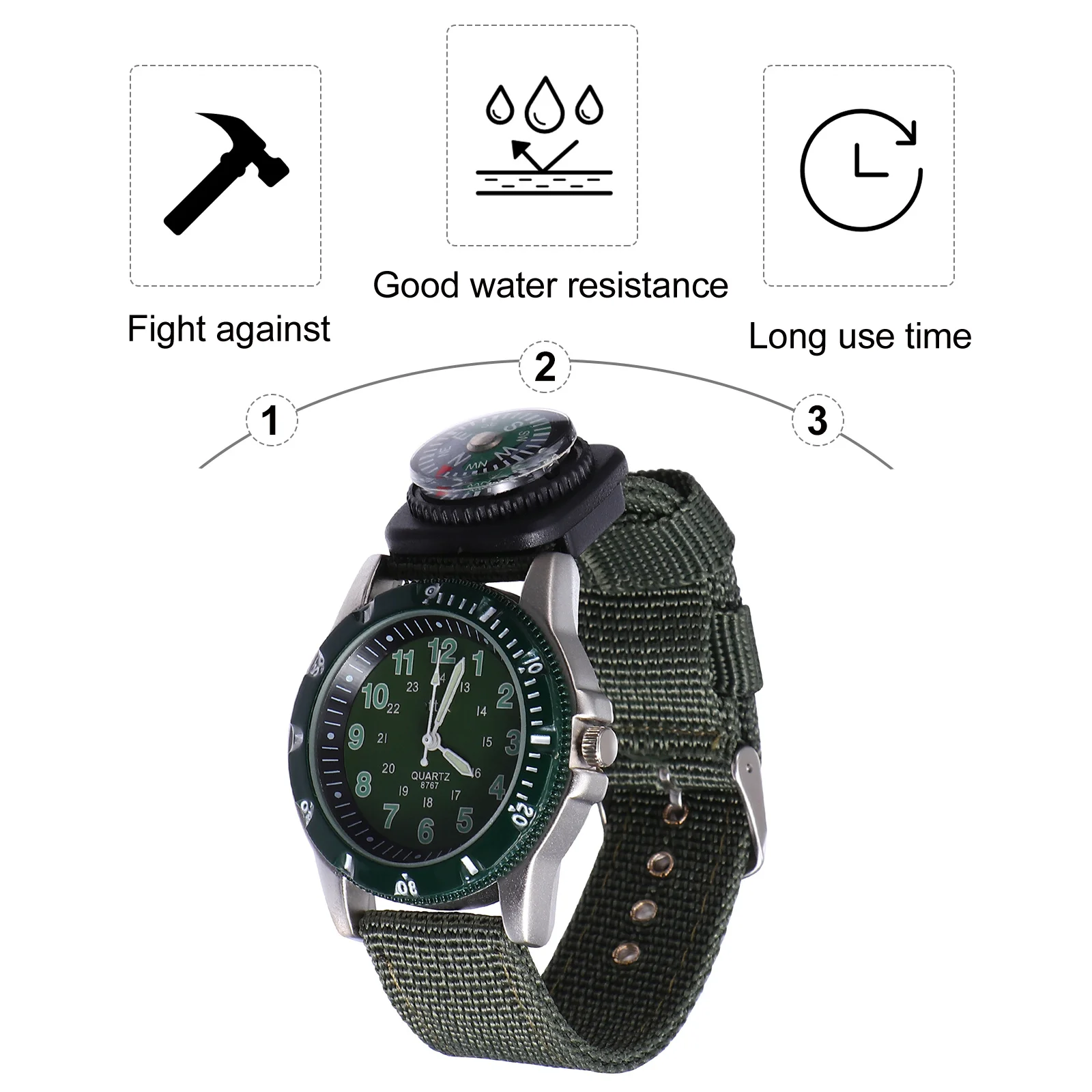 1 قطعة ساعة مضيئة مقاومة للماء للتمويه كوارتز ساعة للرؤية الليلية الفولاذ المقاوم للصدأ مشبك قماش حزام #4