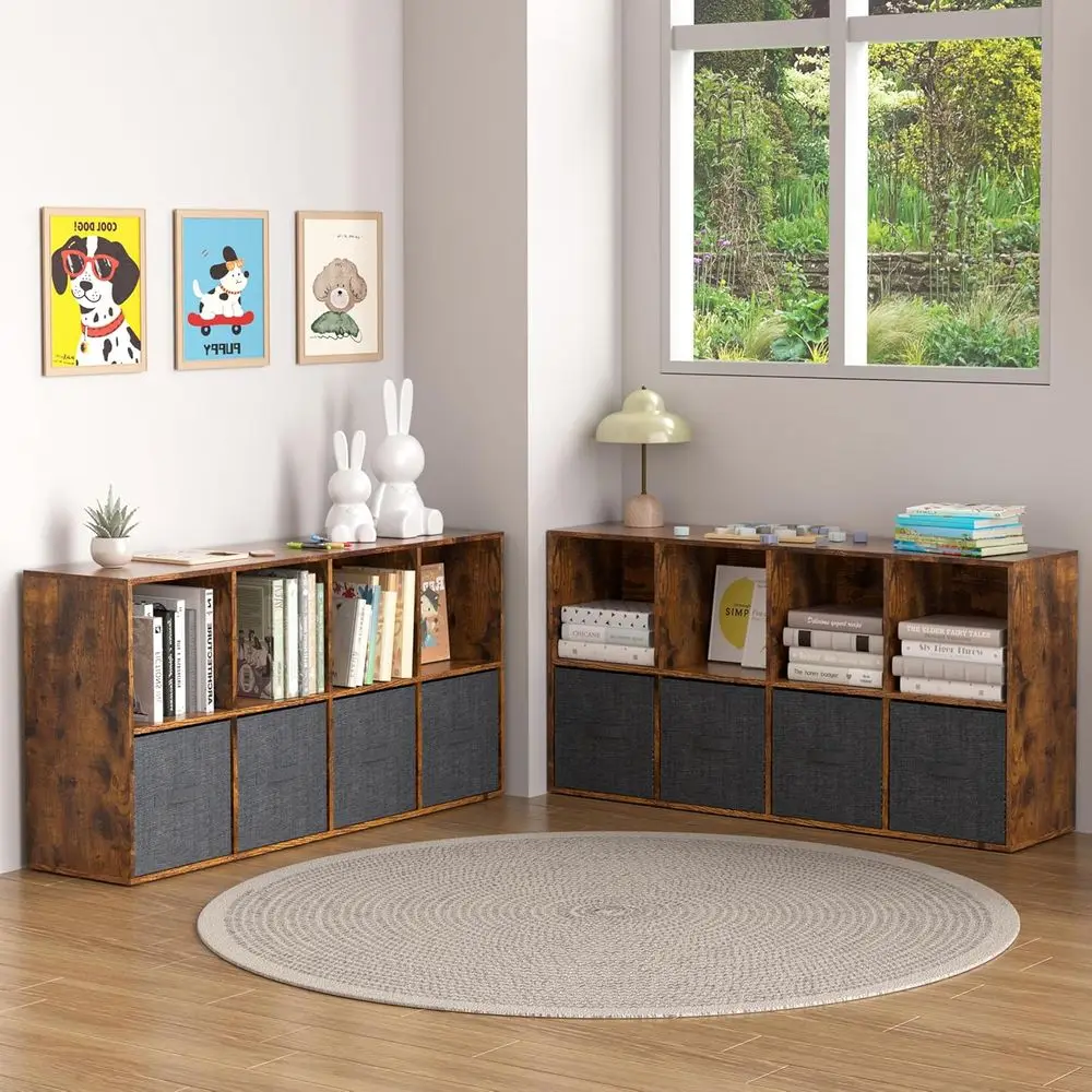 백색 목재 8칸 정리함, 밀폐형 뒷면, 거실 수납 솔루션