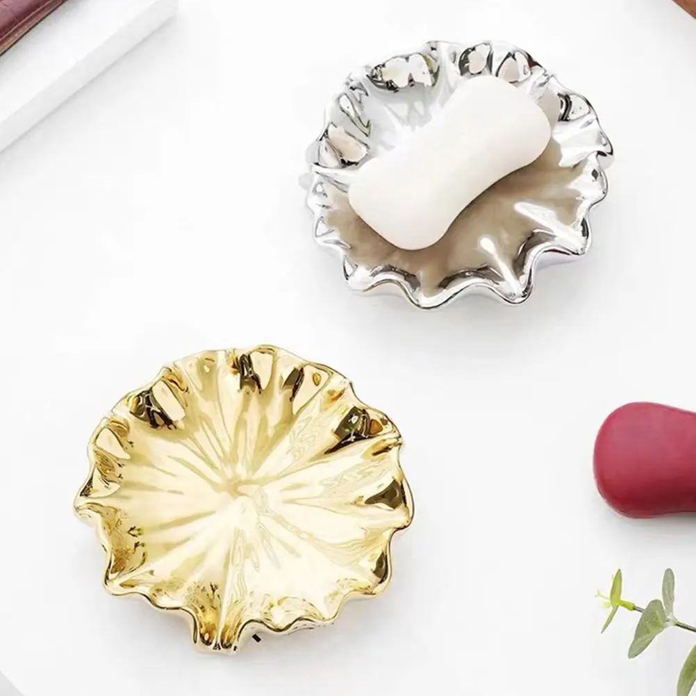 

Ceramic Dish Holder With Self-Draining Design For Bathroom Kitchen Non-Slip Tray Water Draining Soap Holder Home Use