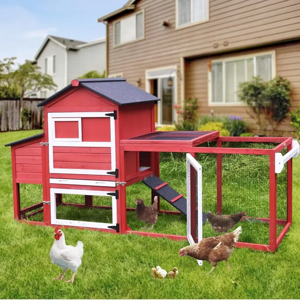 

Chicken Coop On Wheels Mobile Hen House Outdoor Wooden Poultry Cage with Run for 2-4 Chickens, UV Protection