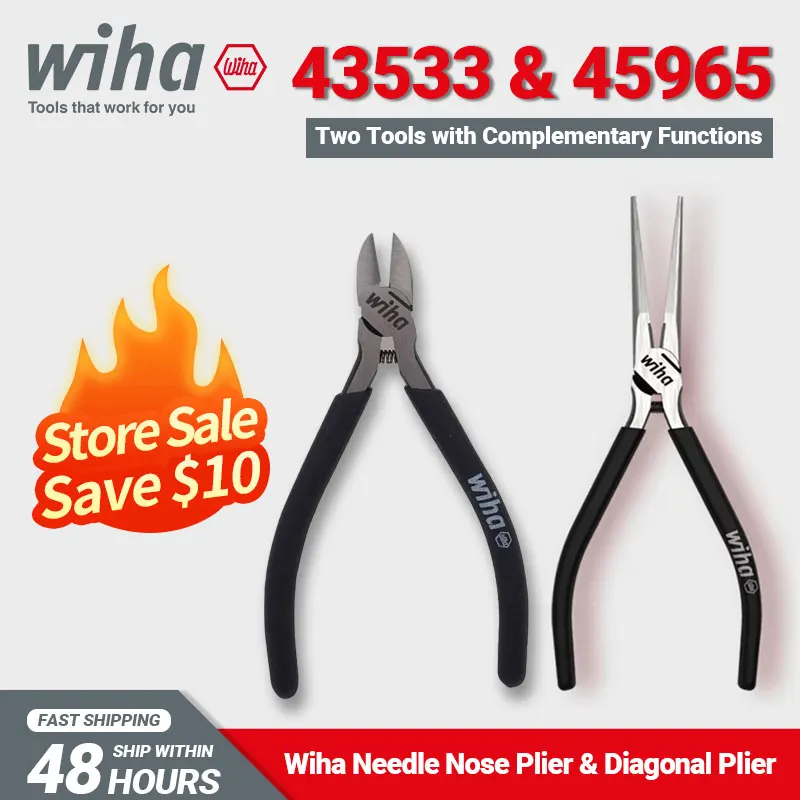 

Wiha Tool Set 43533 Needle Nose Pliers for Clamping Cutting Stripping and Wiha 45965 Classic Diagonal Pliers 125mm Length