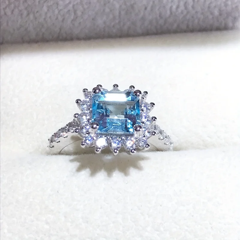 

Ювелирные изделия SGARIT, кольцо с натуральным топазом огранки 2 карата для женщин, стерлинговое серебро 925 пробы, небесно-голубое вечерние, рождественские подарки