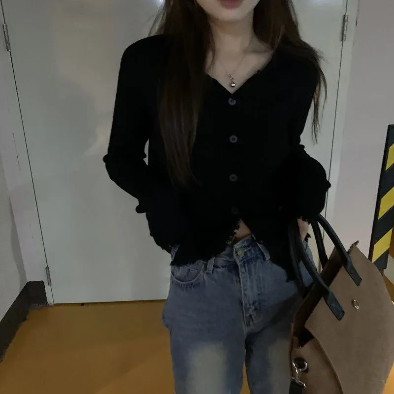 Knitted Cardigan for Women Autumn New Solid Long Sleeve O-Neck Sweater Coats Korean Fashion Single-Breasted Knitwear Female