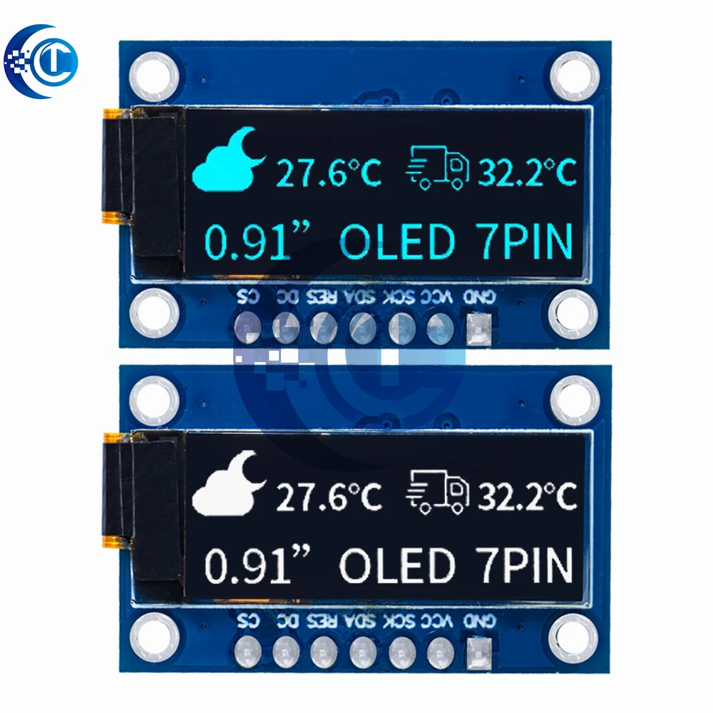 Módulo OLED branco azul de 0,91 polegadas 128x32 SPI SSD1306 7PIN - Ideal para projetos Arduino