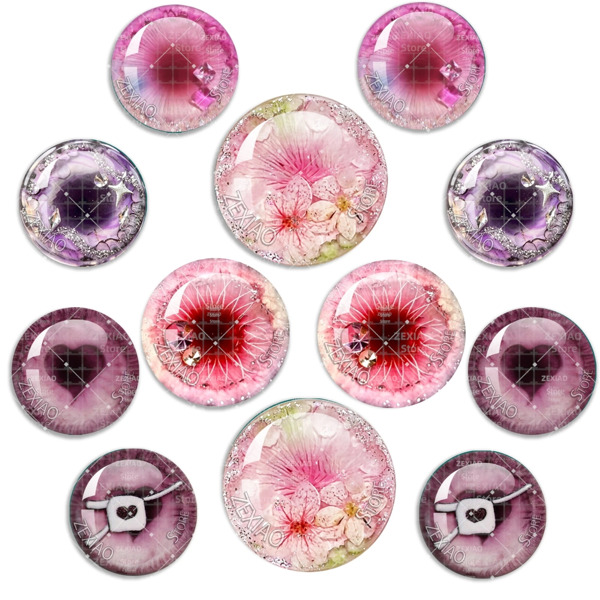 6Pairs Blythe Doll Chips Eye Pupil Flowers Plants Heart Pattern Glass Dome Eye Toys 10MM-40MM Jewelry Making Supplie MS008