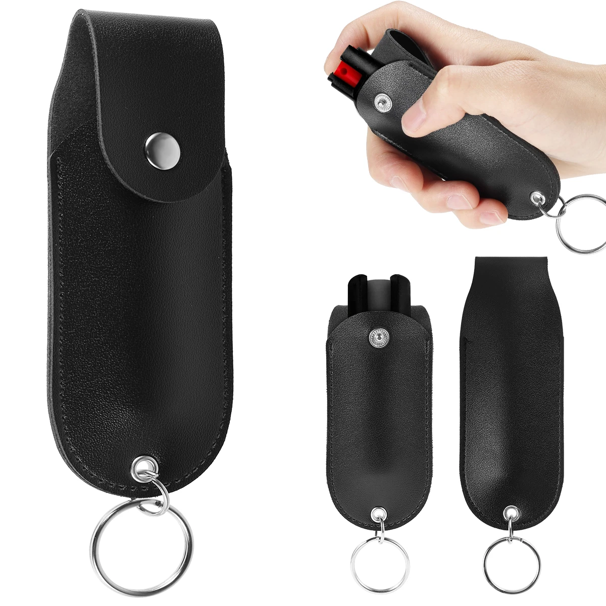 Pepper Spray Pouch PU Leather Pepper Spray Holster Mini Portable Pepper Spray Holder Self Defense Spray Leather Holder Keychain