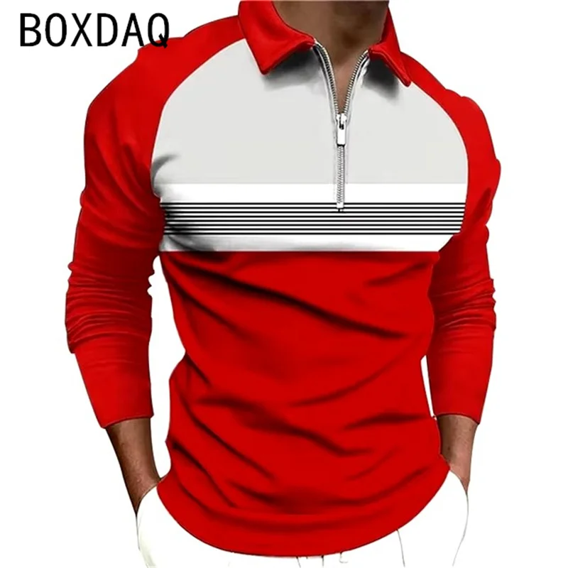 Men Fashion Simple Stripe Print Polo Shirt Long Sleeve Lapel Golf Polo T-Shirt Plus Size 6XL Men Outdoor Sport Casual Polo Shirt - Image 6