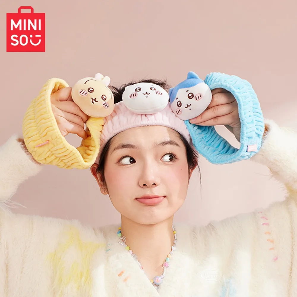 MINISO Anime Chiikawa Hachiware Usagi Plush Doll Headband Cartoon Kawaii Cute Face Wash Hairband Hair Hoop Accessories