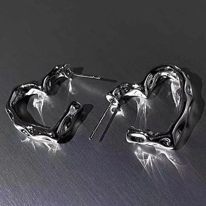 Y2K Korean Fashion Vintage Silver Color Heart Hoop Earrings For Women Egirl Trendy Grunge Aesthetic Jewelry Accessories