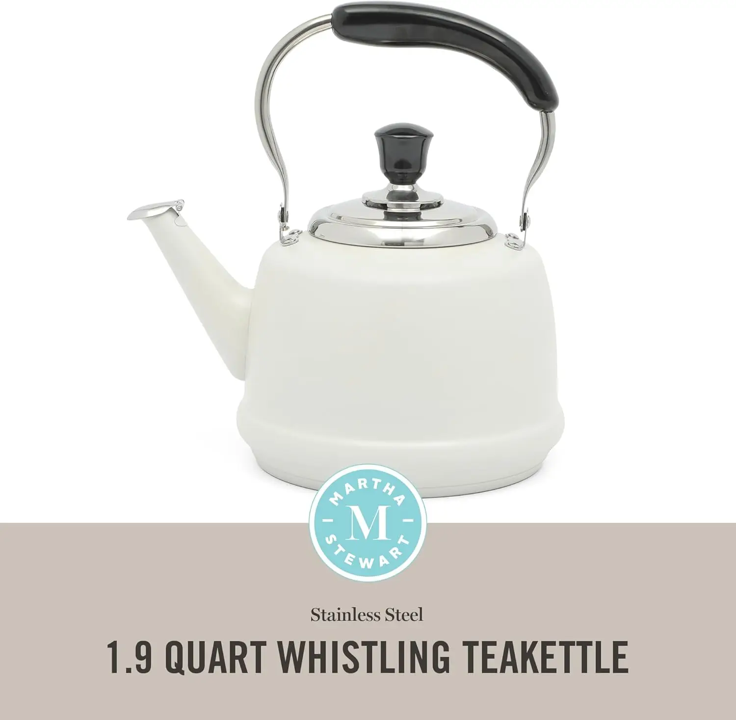 2 quart stainless steel whistling teapot-linen white appearance