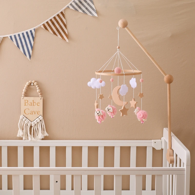 Baby Rattles Crib Mobile Arm Pink Sheep Cute Bed Bell Baby Mobile for Bassinet Baby Room Hanging Toy Wooden Mobile Arm Hanger