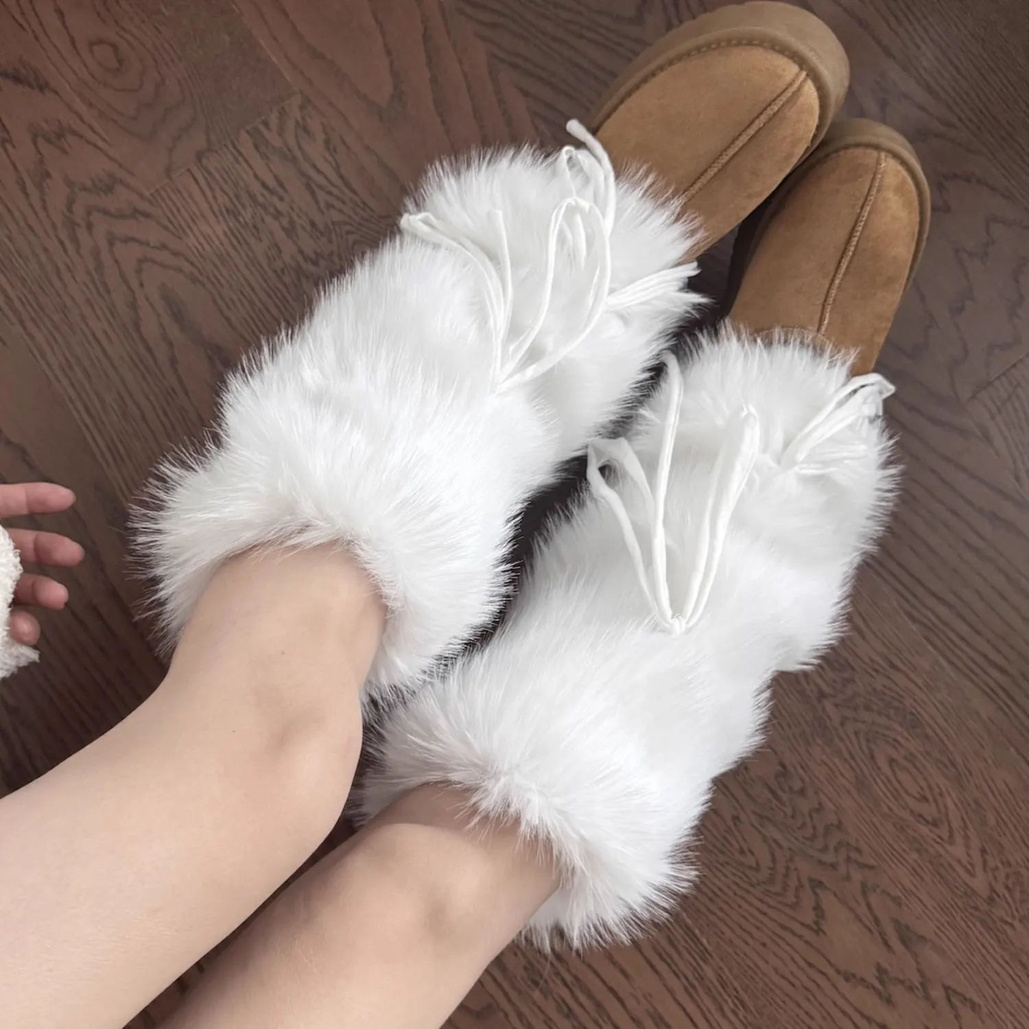 

Зимние утолщенные плюшевые гетры с галстуком-бабочкой, имитация кроличьего меха, плюшевые леггинсы для защиты от холода, длинные носки в стиле панк Y2k