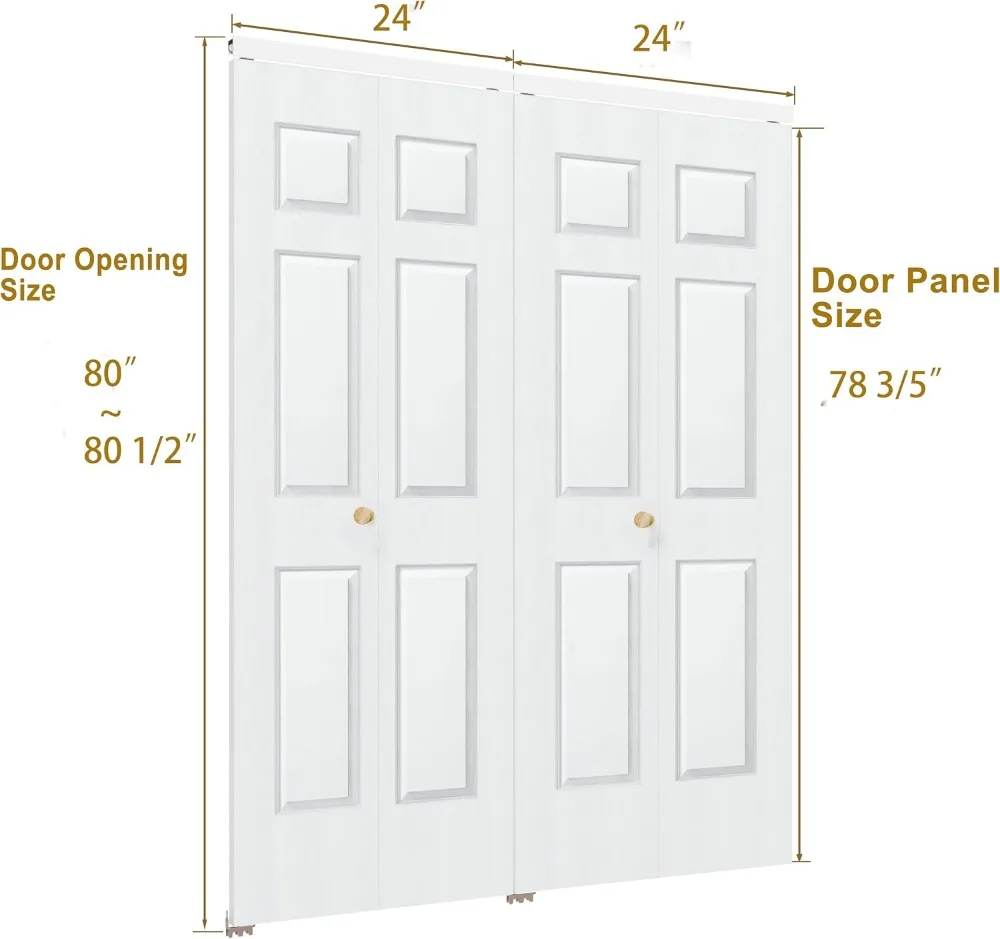 Bifold Closet Doors 48x80, 6-Panel Hollow Core Folding Door with Hardware, White Primed