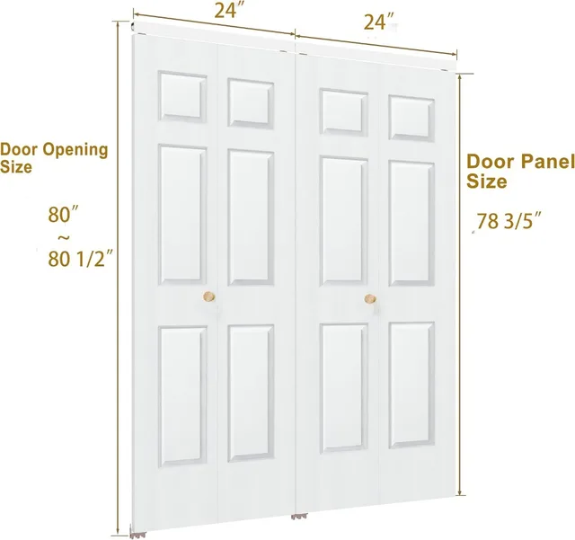 Bifold Closet Doors 48x80, 6-Panel Hollow Core Folding Door with Hardware, White Primed 2 Bifold Closet Doors 48x80, 6-Panel Hollow Core Folding Door with Hardware, White Primed 2