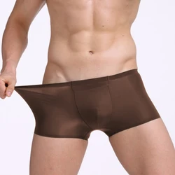 Sexy Men Ice Silk Boxer Sleepwear Underwear Soft Elastic Pants Shorts Hombre Bulge Inner Pouch Panties Underpants See Through