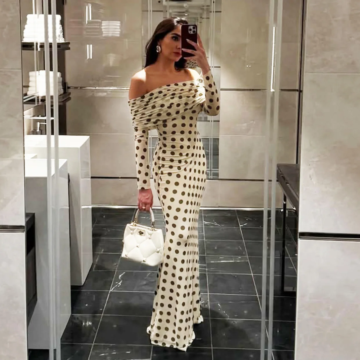 Slimming One oulder Bal Dr High Waist Knitted Polyester Bodycon Gown for Women Ele  Sle Long Sve