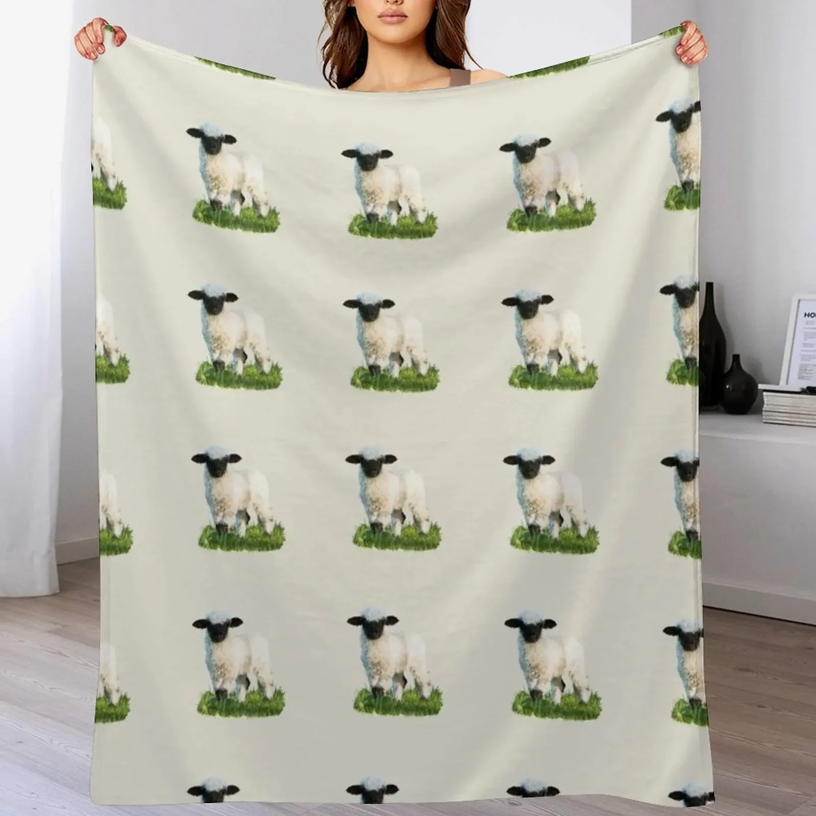 Valais Blacknose Lamb in a Meadow Throw Blanket Thin Bed Fashionable Personalized Gift for sofa Blankets