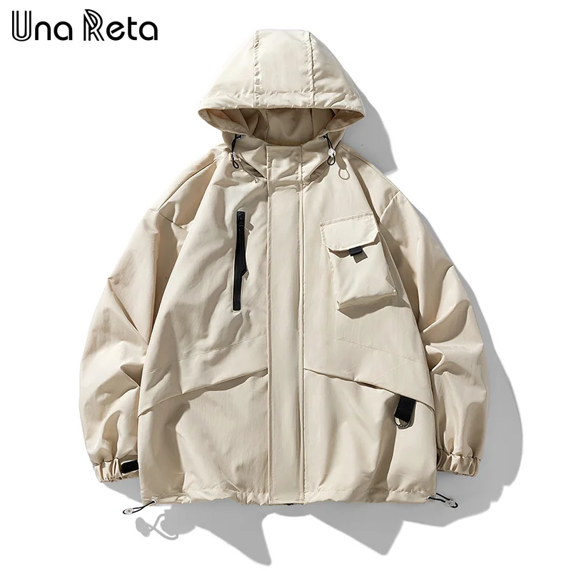 

Una Reta Men Streetwear Waterproof Tracksuit Coat Harajuku Spring New Hip Hop Zipper Design Multi-Pocket Hoodies For Men