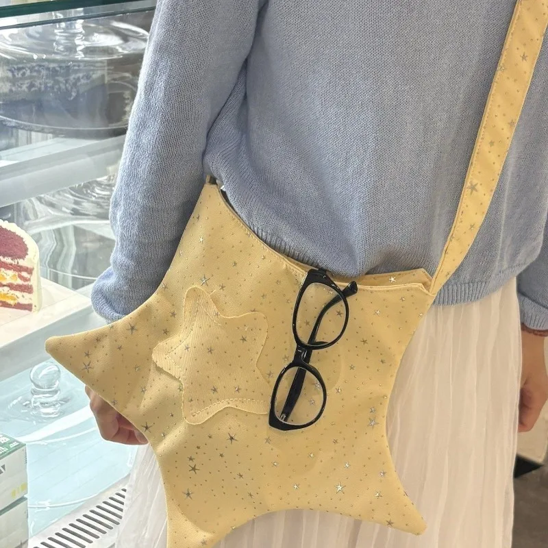 Cute Five-pointed Star All Over Star Print Crossbody Bags for Women Girls, Y2K Glitter Yellow Shoulder Bag Everyday Handbags