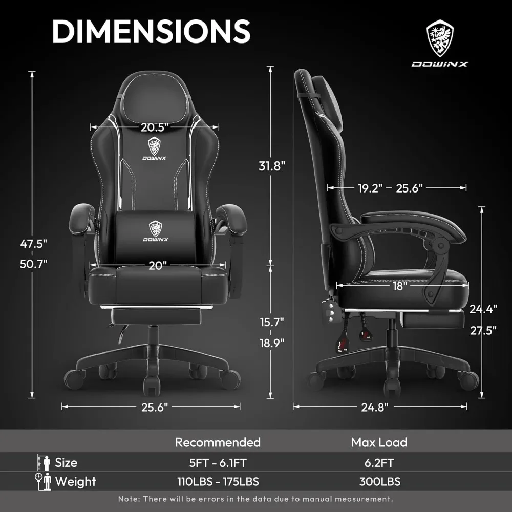 Sedia da gioco con cuscino a molla tascabile, sedia da gioco ergonomica con supporto lombare per massaggio e poggiapiedi per adulti, pelle alta