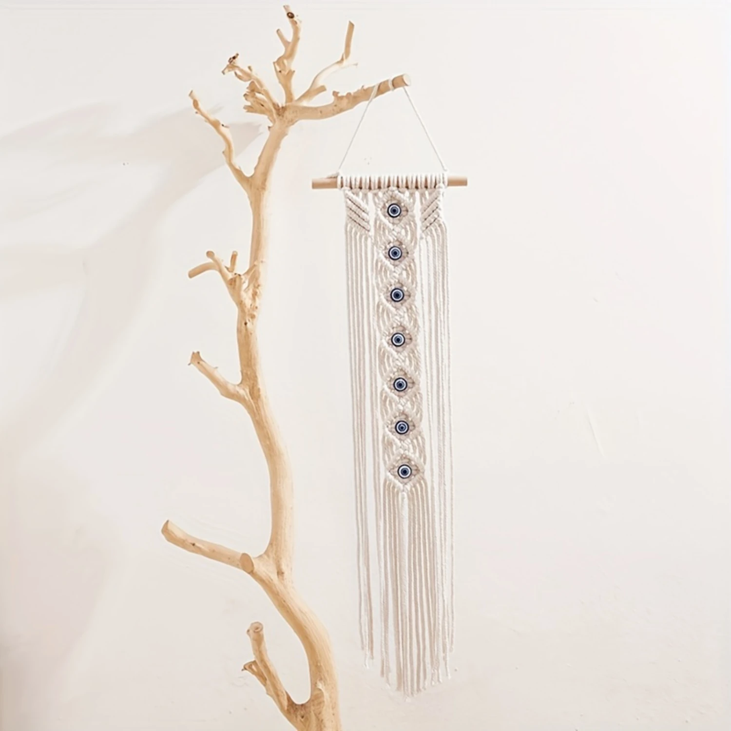 1pc  Macrame Wall Hanging Tapestry with Tassels - Handmade Cotton Organic Yarn Wall Art for Bedroom and Living Room Decor