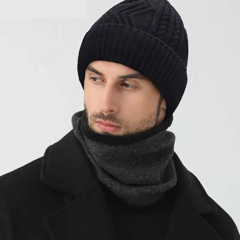 Plus Size 62cm Knitted Hat Men's Winter Warm Wool Hat  Tide Big Head Wool Hat Thickened Fleece-lined Cold-proof Cotton Beanies