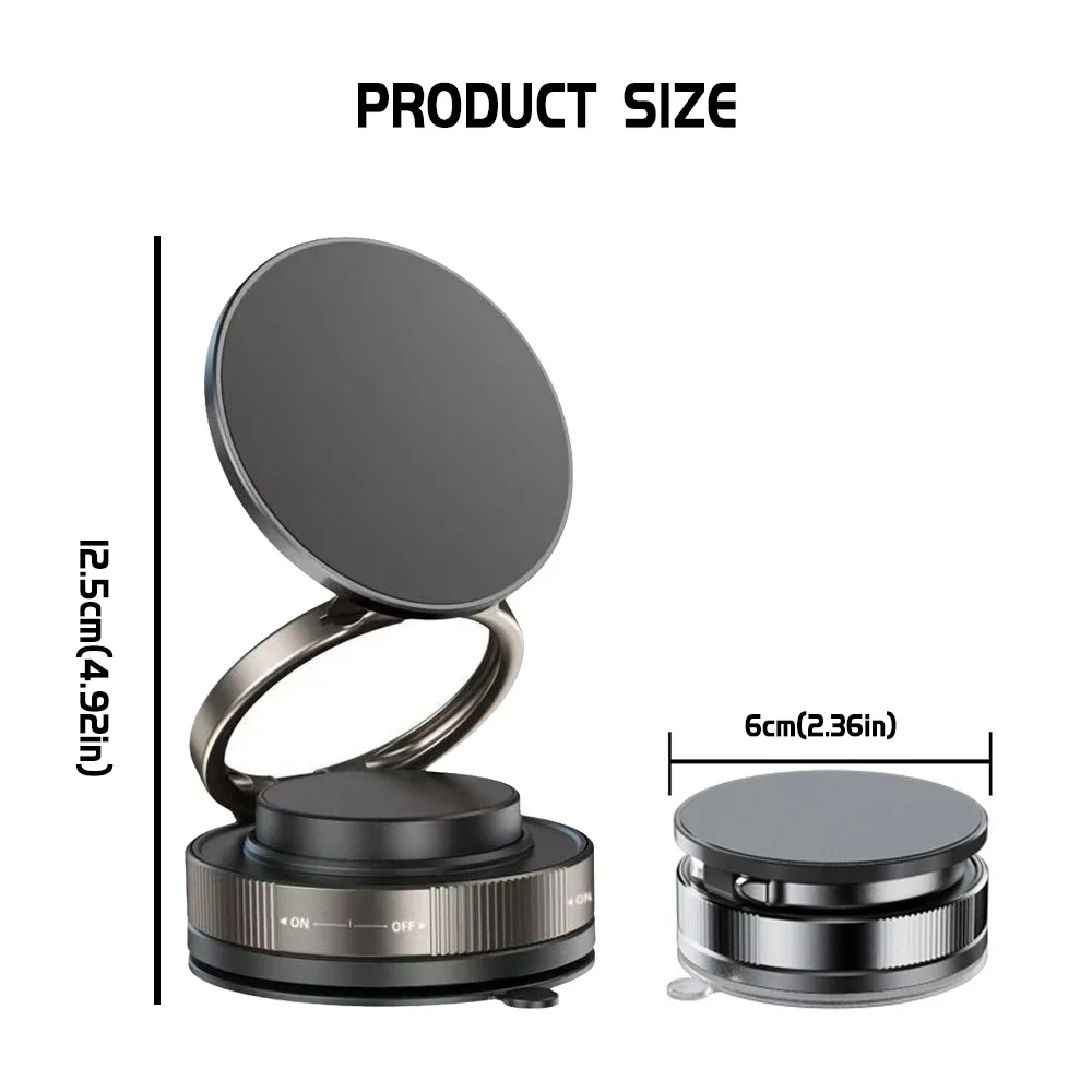 Foldable Dual Ring Car Magnetic Phone Mount360°Rotation Vacuum Suction Ideal For NavigationTranslationCompatible With All Phones