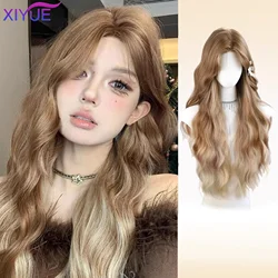 Gradient Brown Large Wave Machine Woven Chemical Fibre Wig Ash Brown Wigs for Women Long Ombre Middle Part Layered Wig Synthetic