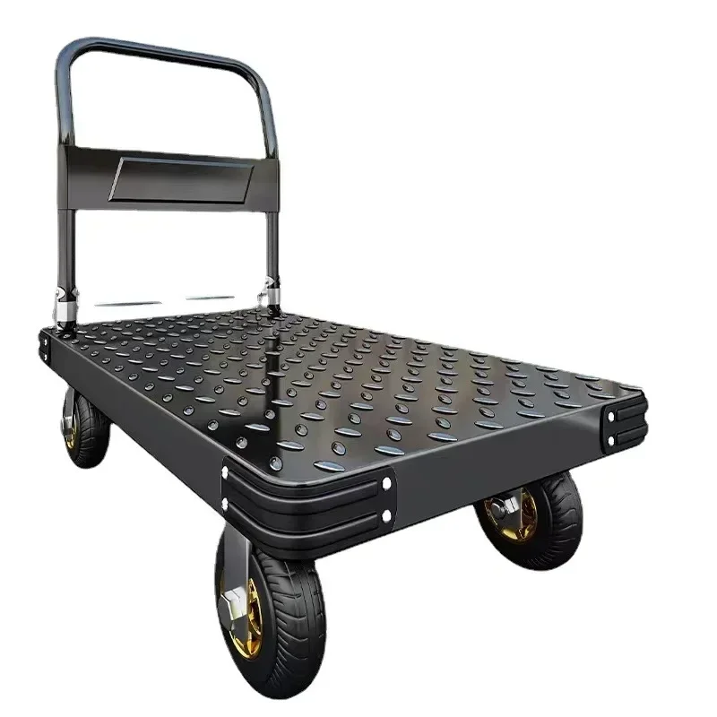 folding household trailer flatbed truck warehouse steel plate silent trolley trolley pulling goods trolley