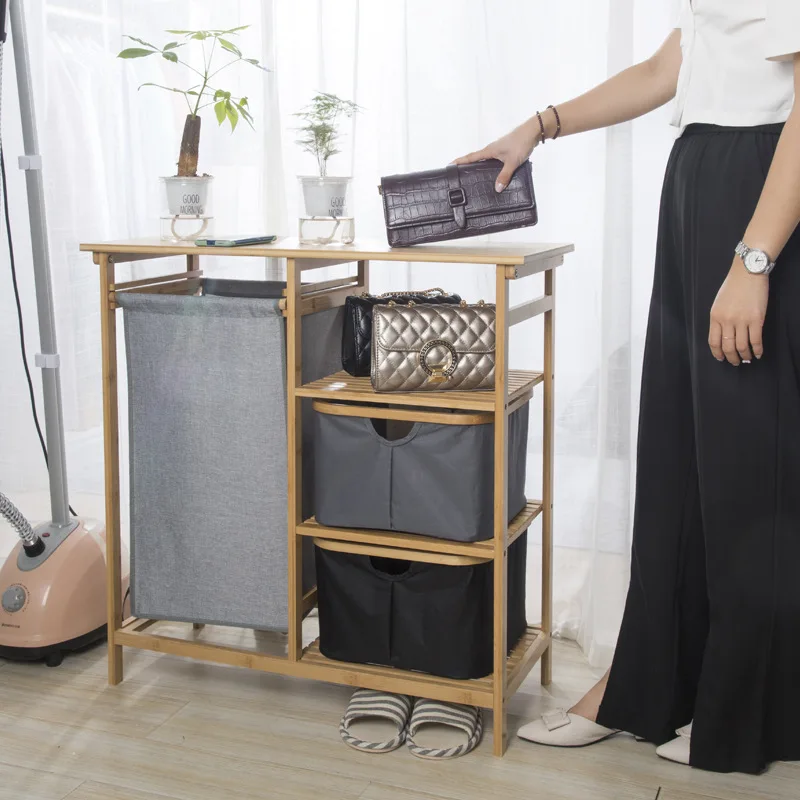 Multifunctional storage rack Bamboo cloth rack Dirty clothes storage basket Bedroom living room Bathroom finishing Storage