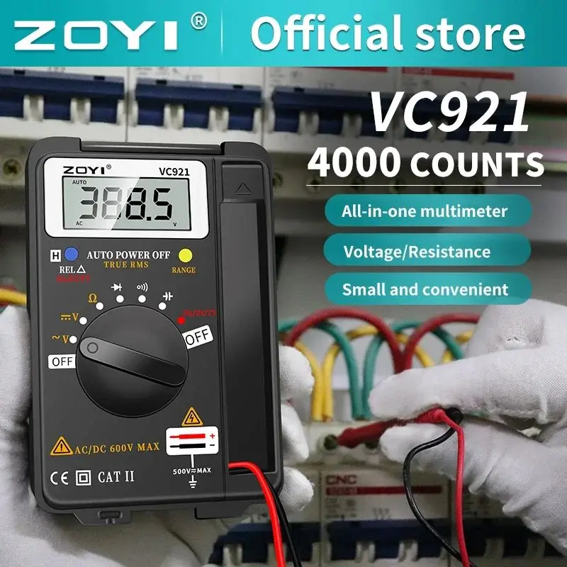 

ZOYI VC921 Pocket Style Digital Multimeter 4000 Counts T-RMS Auto Range EBTN DC AC Voltmeter Ammeter Capacitor Ohm Hz NCV Tester