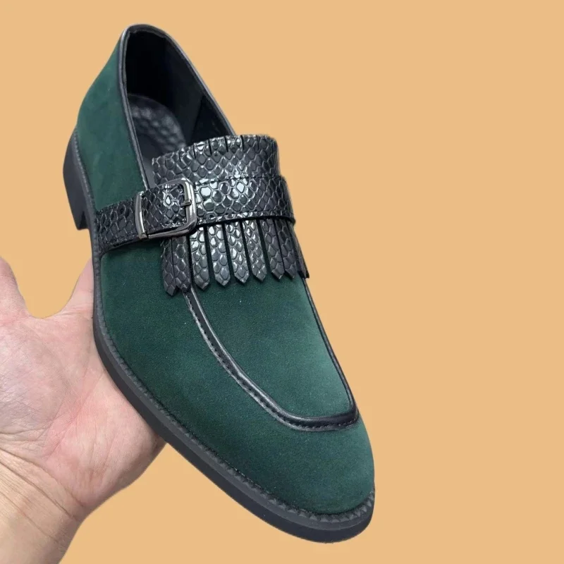 Green Men Formal Shoes Loafers Flock Tassels Slip-On Round Toe Party Wedding Shoes for Men  Size 38-46