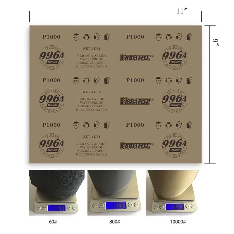 9"x11" Siliziumkarbid-Schleifpapier 10 Stück 60 bis 10000 Körnungen Nass/Trocken zum Polieren von Automobilen, Holz und Möbeln