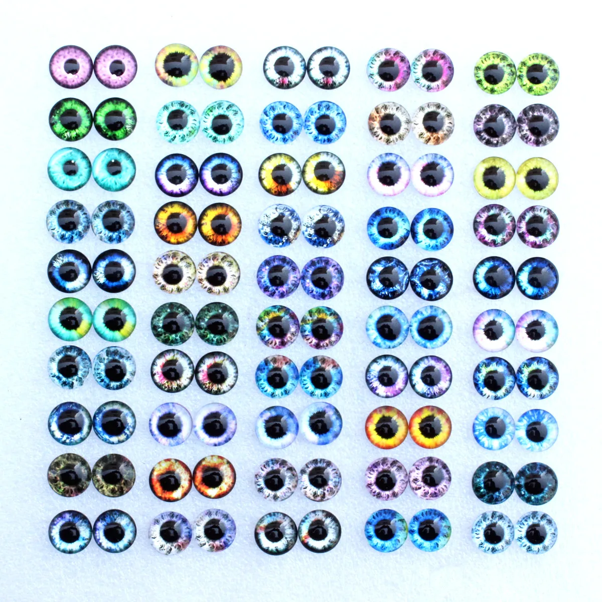 6mm 8mm 10mm 12mm Mixed Toys Dragon Eyes Round Pattern Glass Cabochons Flatback Photo DIY Making Accessories 100pcs 50 Pairs