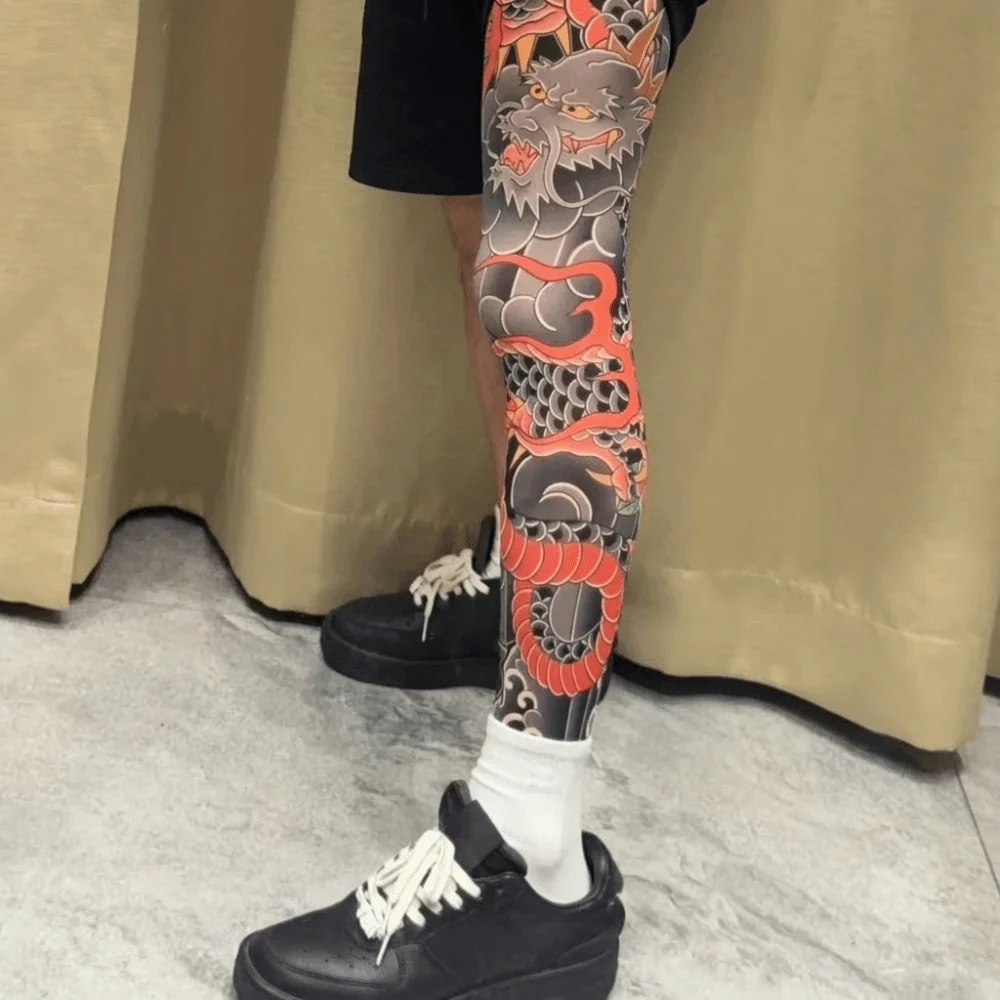 

1 пара носков в японском стиле с тату-принтом, эластичные, дышащие, мужские, с защитой от солнца, УФ-защита, бесшовные, для спорта