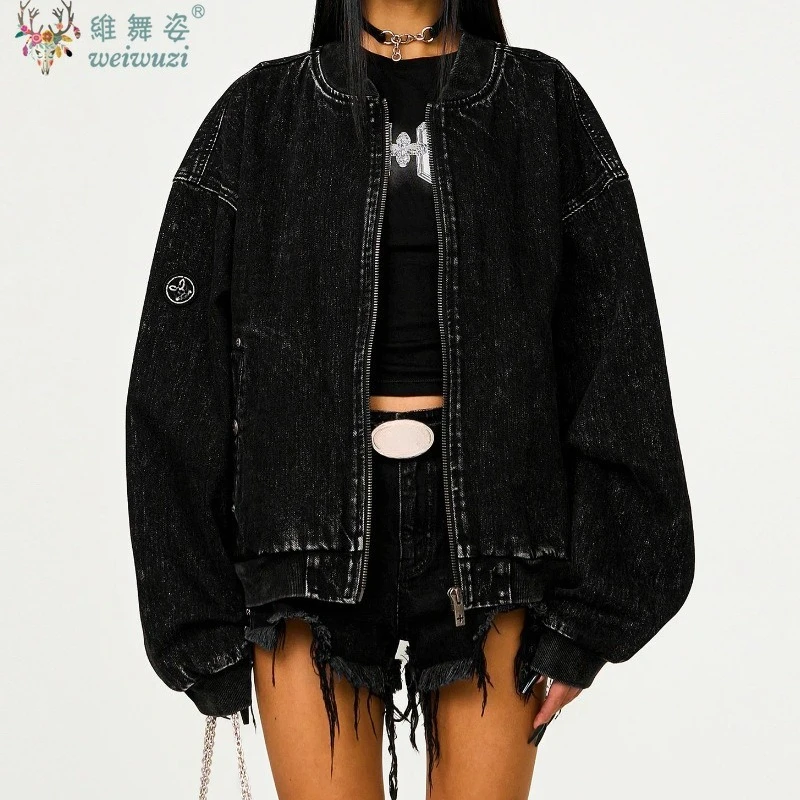 

Зимние винтажные женские джинсовые куртки Y2k Boyfriend Oversize Style Джинсовое бейсбольное пальто Мода Хип-хоп Крутой джинсовый топ для девочек Верхняя одежда