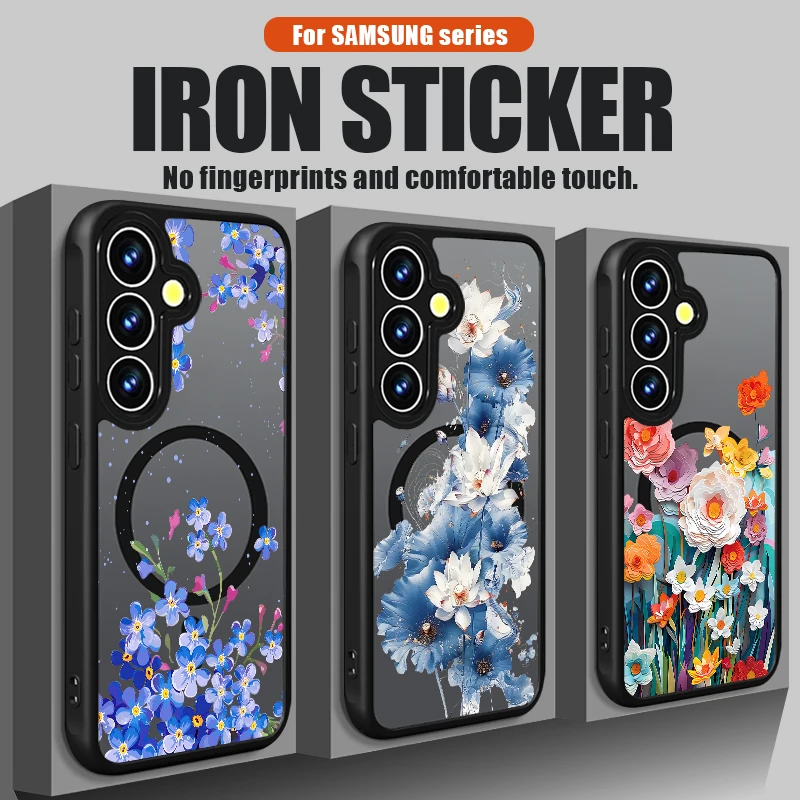 Romantic Flowers Pattern Magnetic Phone Case For Samsung Galaxy S26 S24 S23 Ultra S25 FE S22 Plus S25Edge For Magsafe Hard Cover