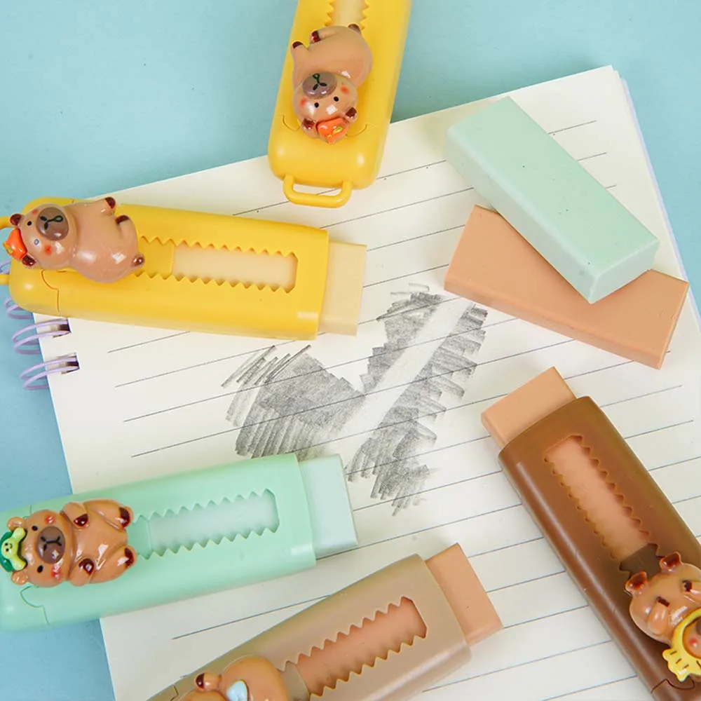 Funny Traceless Capybara Eraser Portable Wiping Push Pull Eraser Aesthetic Retractable Pencil Rubber Kids/Children