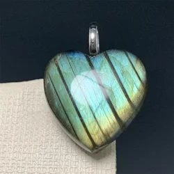 Uglyless 15MM Natural Heart Labradorite Pendants Both Sides Well-polished Women Orange Blue Purple Light Labrador Beads S925