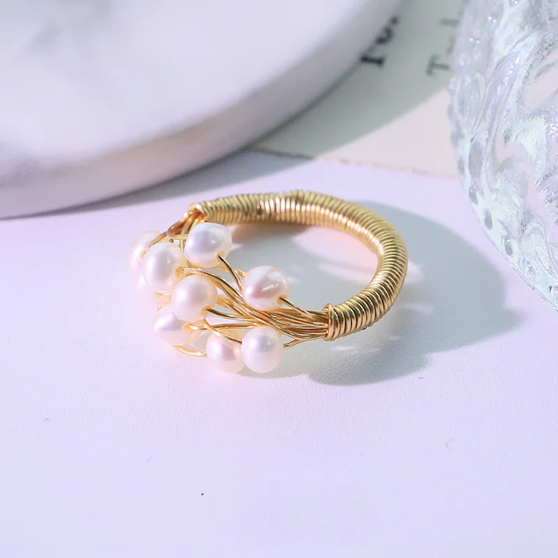 Natural Freshwater Pearl Wound Rings for Women Niche Versatile Tail Rings Charm Jewelry Cocktail Party Rings Finger Open Rings