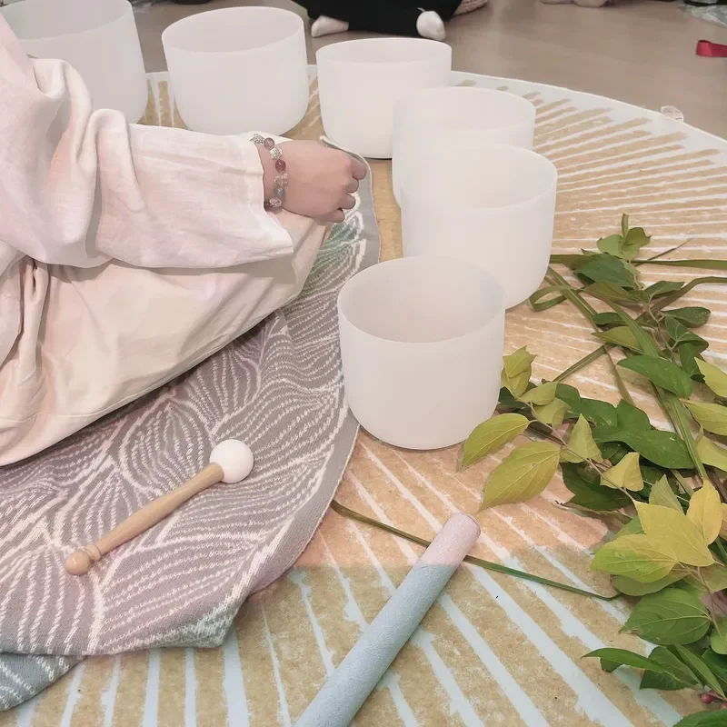 Sound Healing Crystal Singing Bowl Set 7 Chakra Buddha Handmade 432Hz Singing Bowl Set, Yoga Meditation