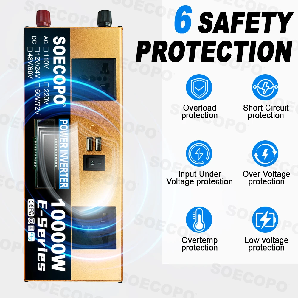 SOECOPO10000W Solar Kit 2x300W Solar Panels 12V DC - 110V/220V AC Inverter Controller Perfect for RVs Homes and Camping Equipped