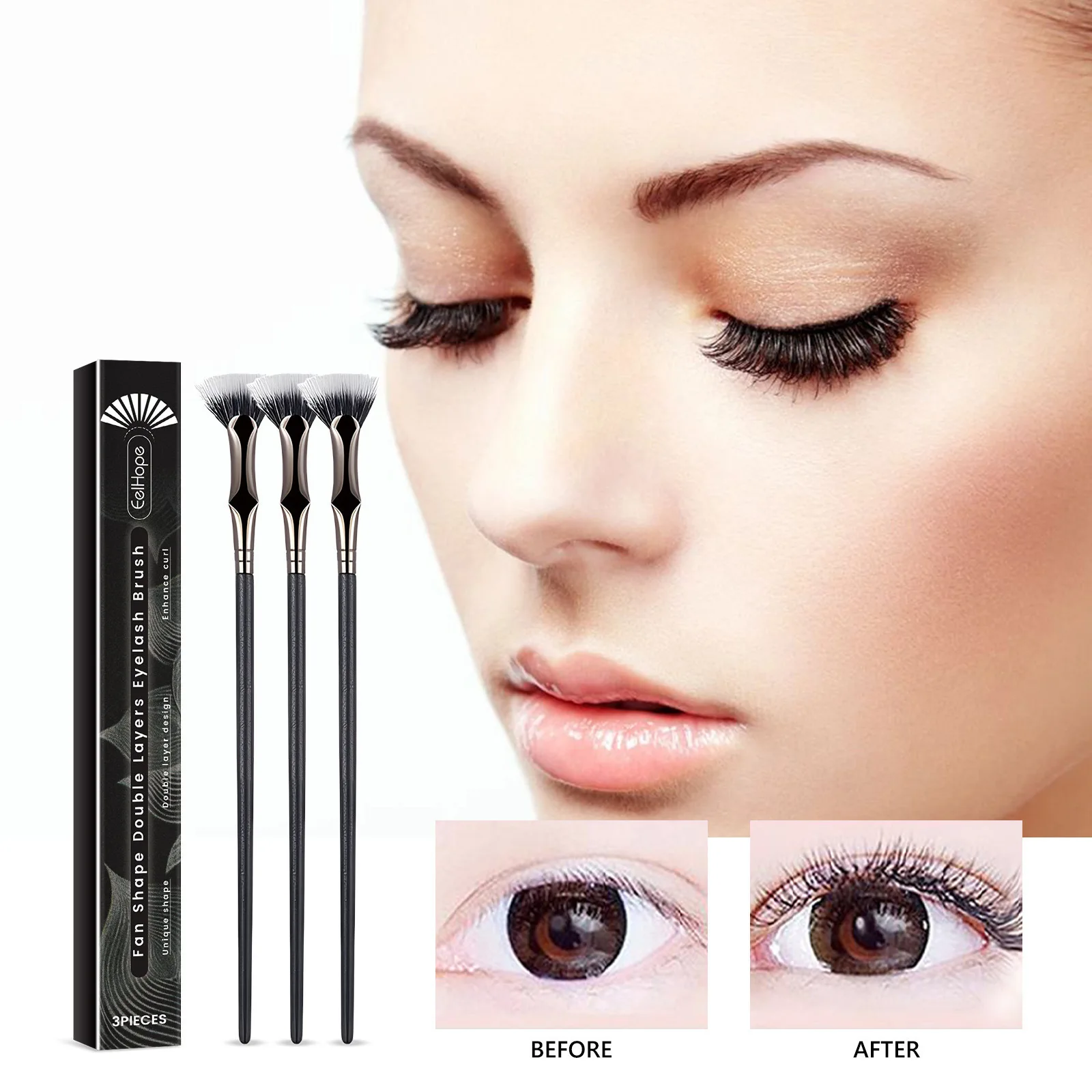 6Pcs/2 Boxes Angled Soft Bristled Brush Slanted Flat Fine Angled Eyeliner Makeup Brush Fan-shaped Double-layer Eyelash Brush