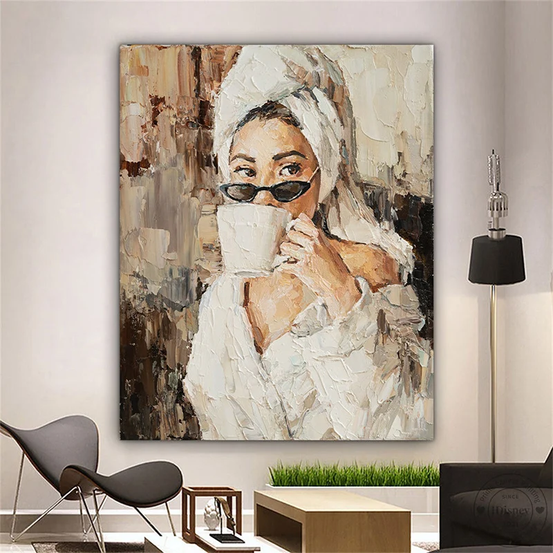 Canvas Painting for Living Room, Nordic Figure Posters, Bathing Girl, Drinking Coffee, Wall Art, Modern Print, Home Decoration