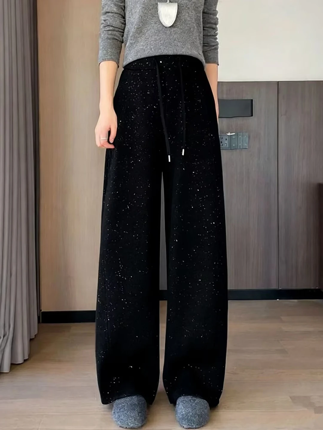 Shiny Blade Wide Leg Pants High Waist Casual Sports Women's Loose Fit Casual Pants Spring Summer plus Size Conceal Flattering