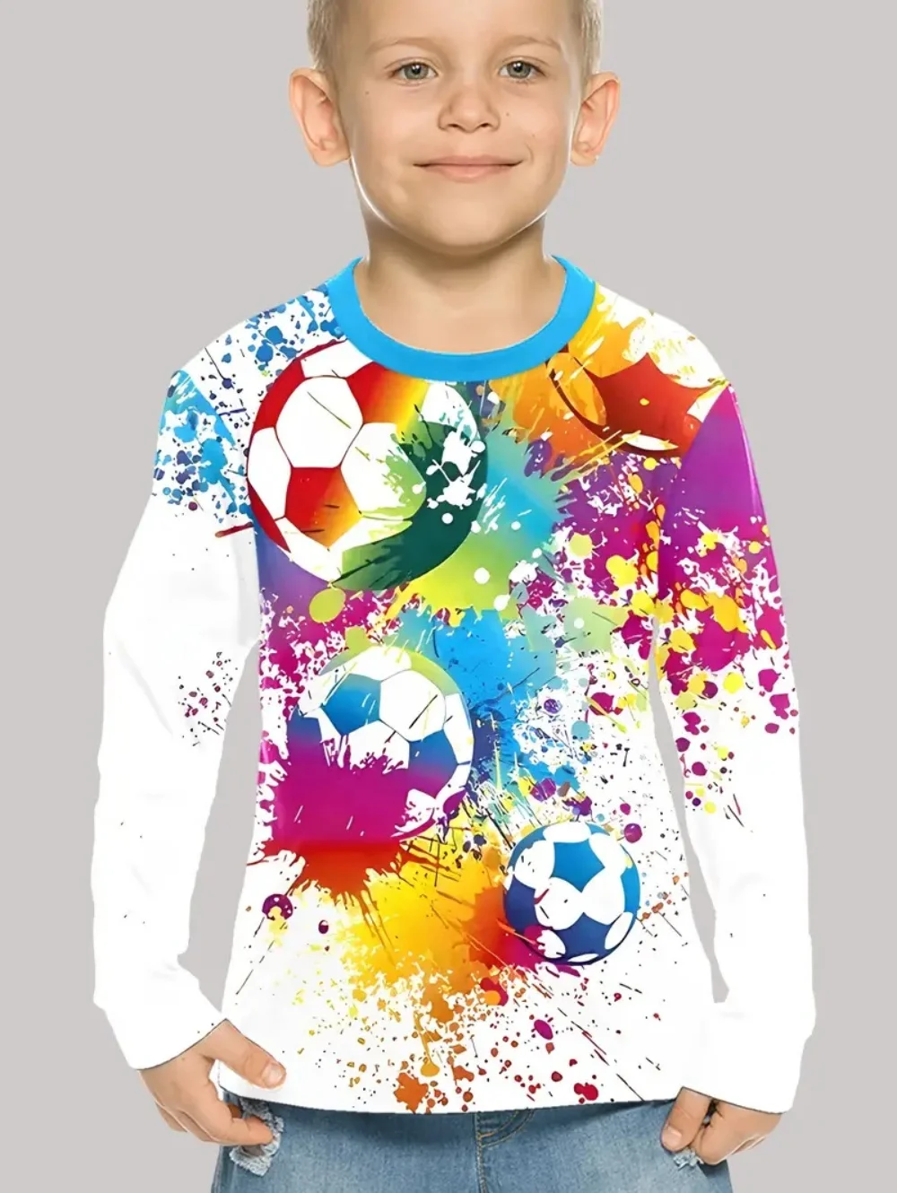 

Одежда для мальчиков с футбольным принтом, осенние детские футболки с длинными рукавами, повседневный пуловер, спортивные топы для мальчиков, уличная модная детская одежда