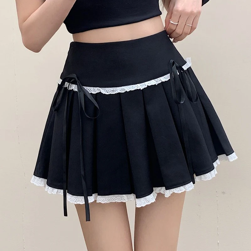 Splicing lace suit pleated skirt for women's summer 2024 new anti glare A-line fluffy short skirt pants  long skirts for women