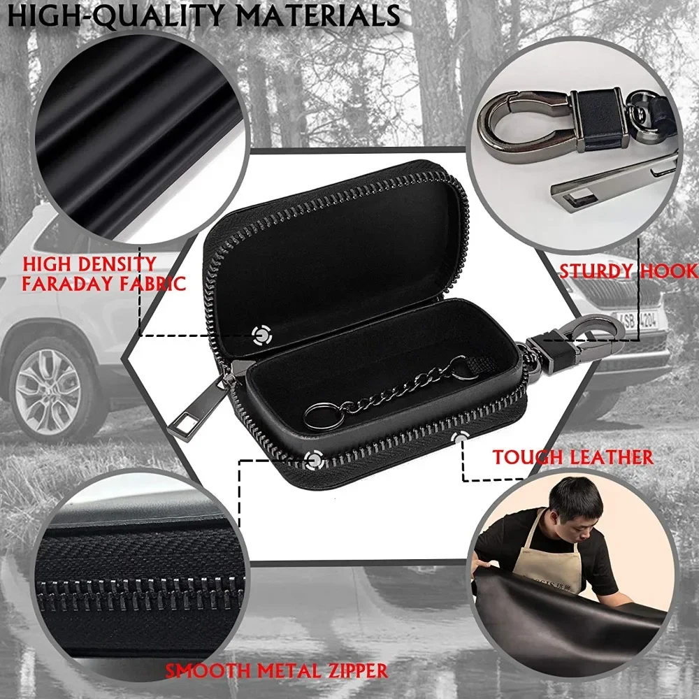 Premium Leder-Schlüsseletui, Universeller Autoschlüsselhalter, Schlüsselanhänger-Etui mit Reißverschluss für Männer und Frauen – Detail 3