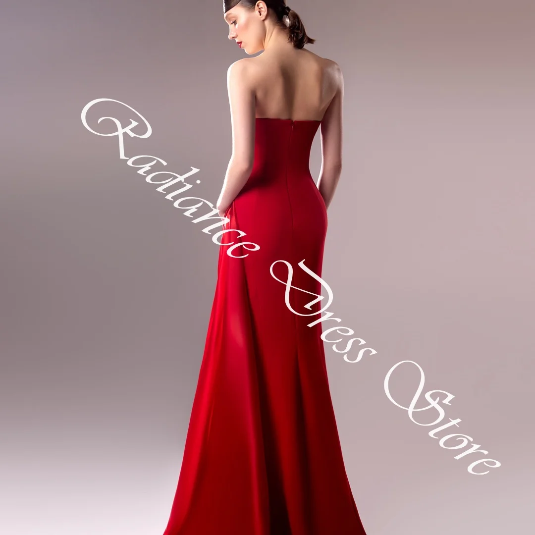 تخصيص أزياء جيرسي فساتين السهرة المستقيمة سستة الظهر الأحمر حمالة أكمام لوحة قطار مناسبة خاصة G #5