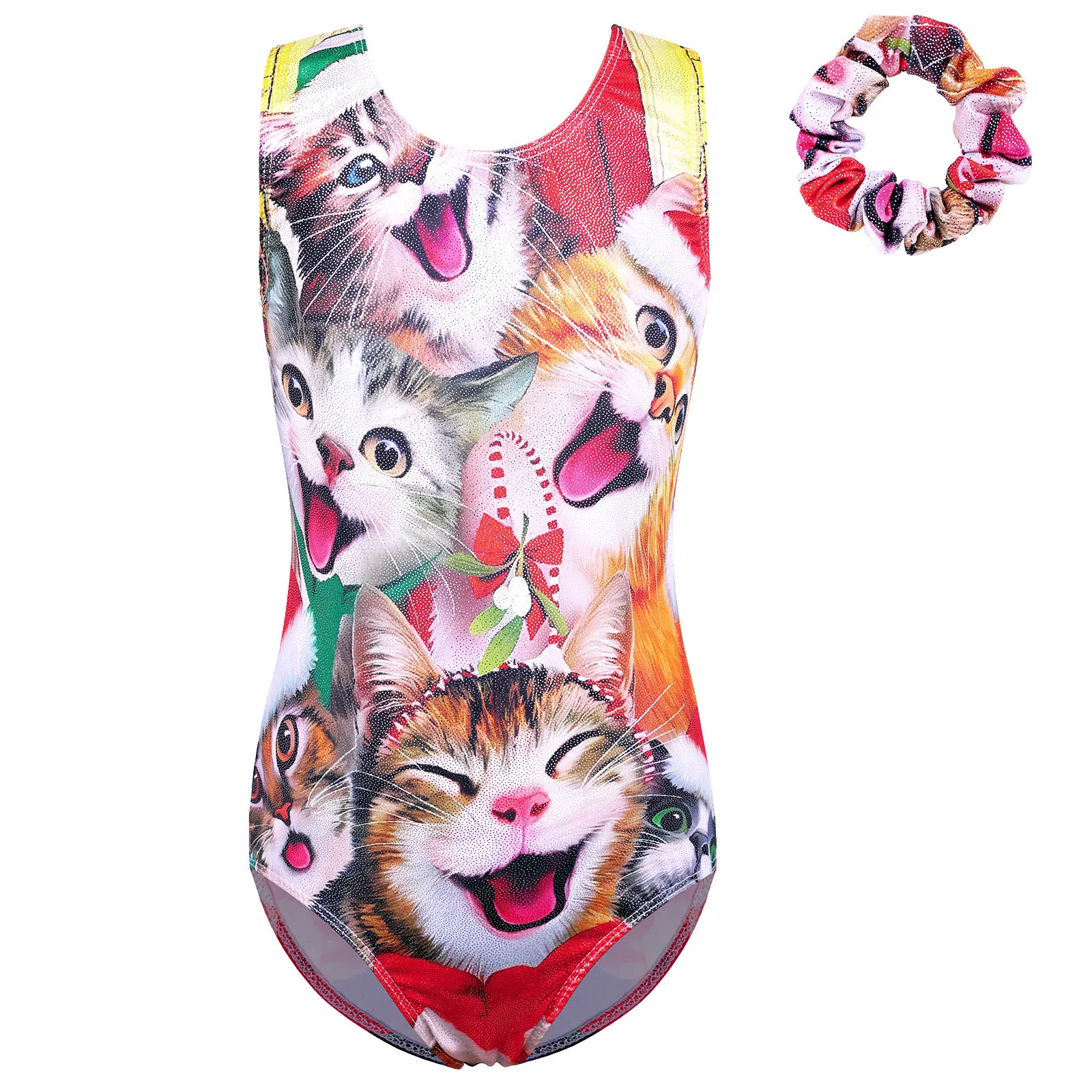 BAOHULU Sleeveless Gymnastics Leotard for Girls Bodysuit Cute Cat Print Performance Clothes Practice Outfit Ballet Costumes